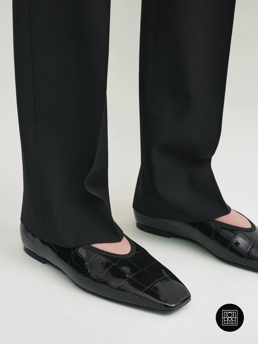 Toteme Black Croc-Embossed Square-Toe Ballet Flats - Picture 2 of 7